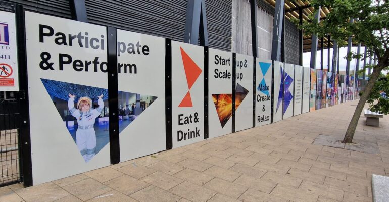 hoarding graphics panels for wakefield exchange - choosing site hoarding